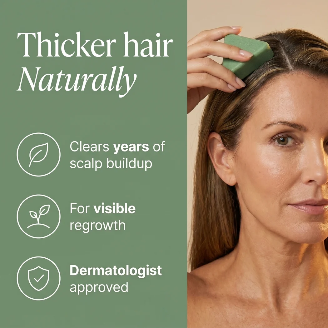 Woman using the Reviruessential hair growth bar on her scalp